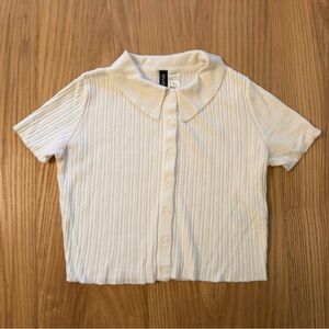 H&M Ecru Ribbed Polo Sweater